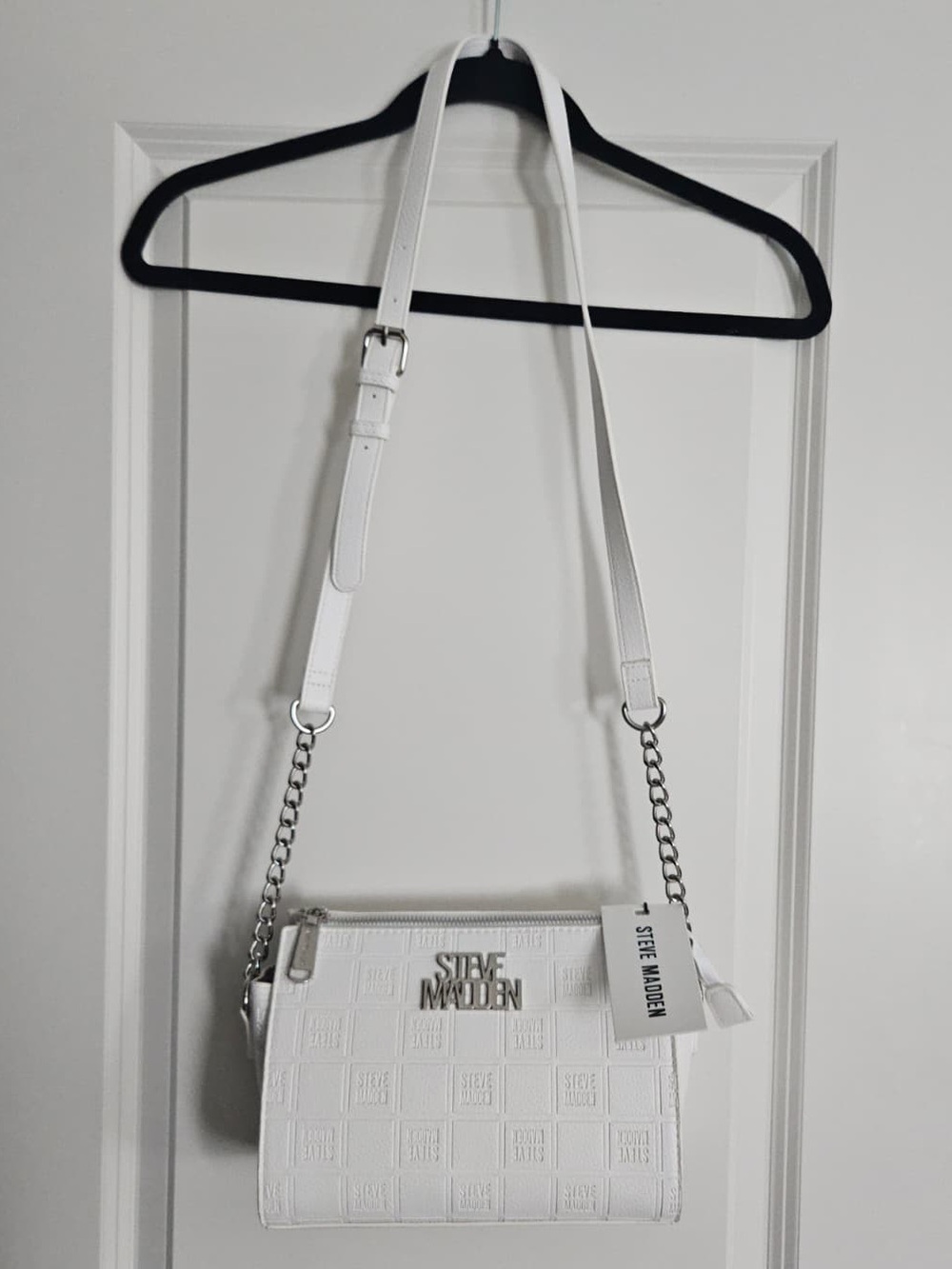 🛑 Steve Madden White Textured Crossbody Bag with Chain Strap - NWT